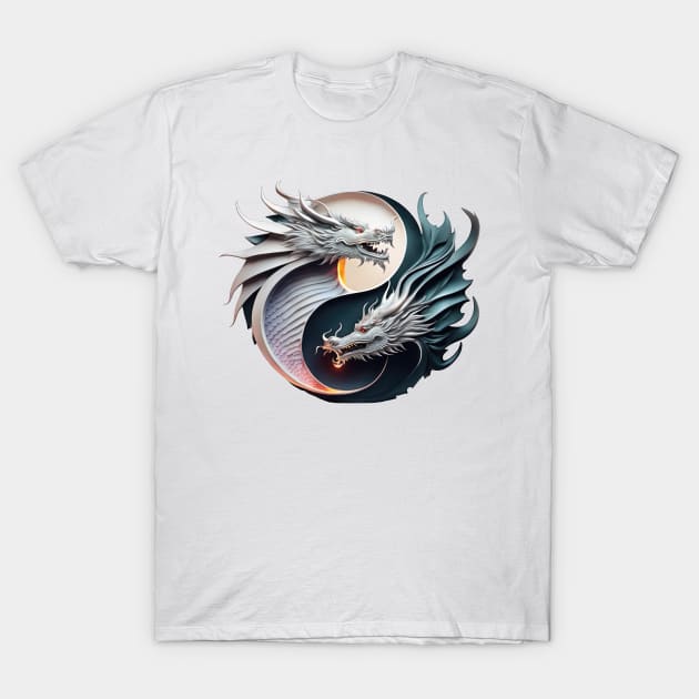 Yin Yang Dragons T-Shirt by TooplesArt